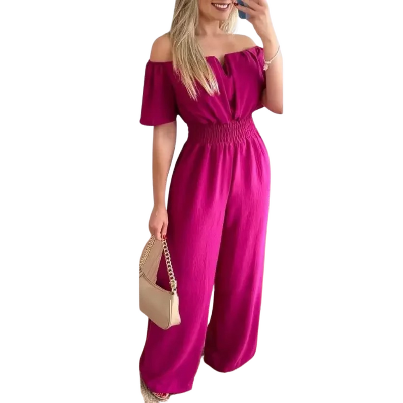 Dames off-shoulder wijde pijpen jumpsuit