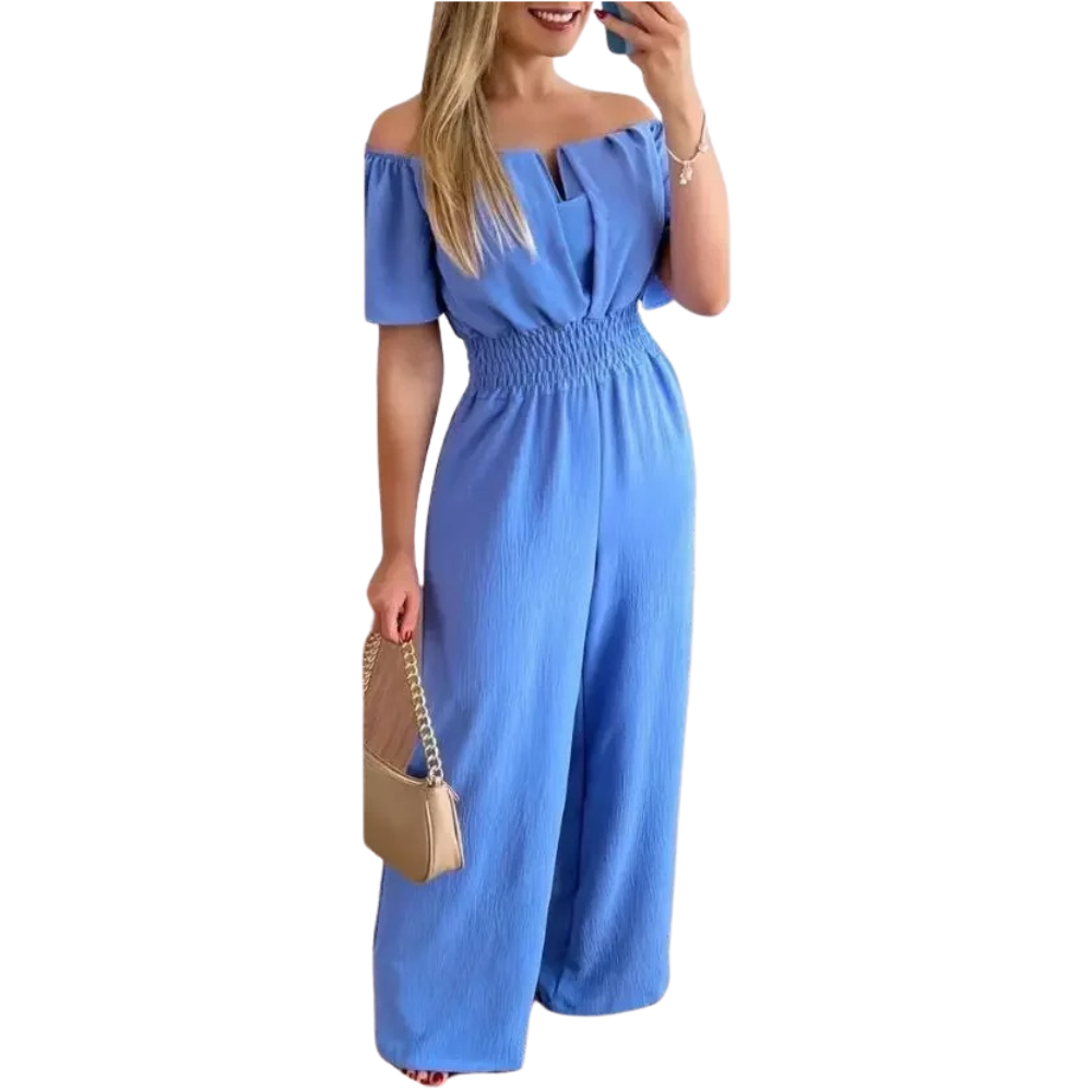 Dames off-shoulder wijde pijpen jumpsuit