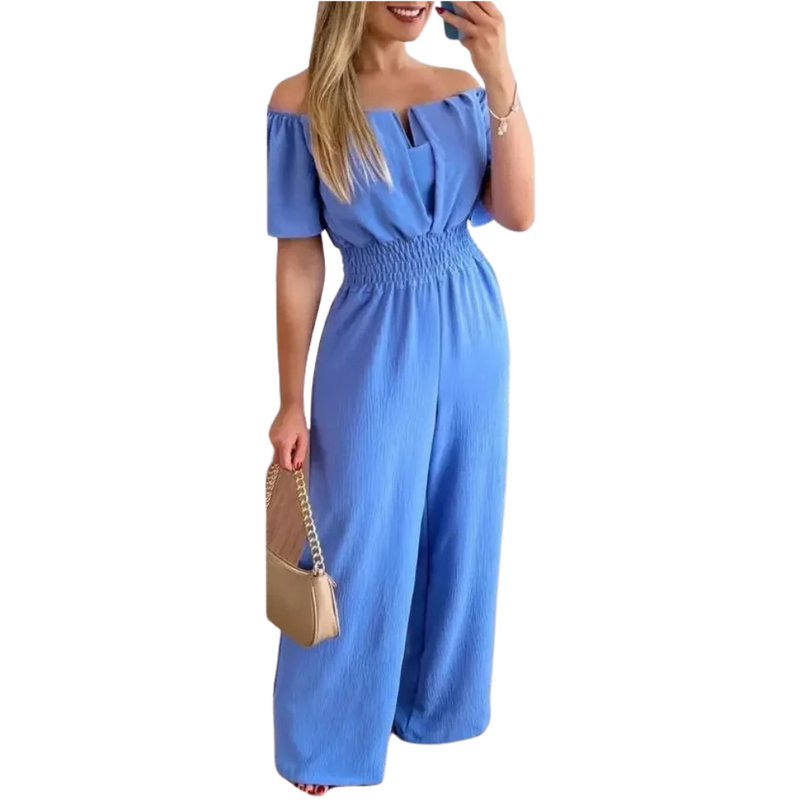 Dames off-shoulder wijde pijpen jumpsuit