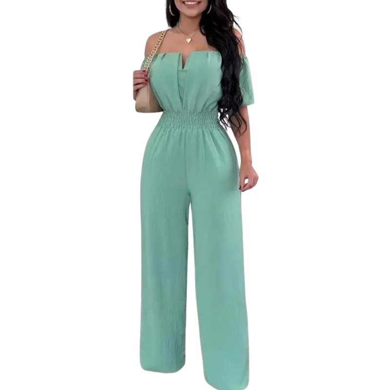 Dames off-shoulder wijde pijpen jumpsuit