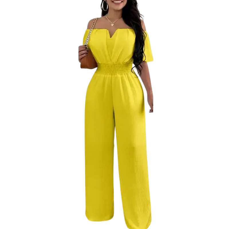 Dames off-shoulder wijde pijpen jumpsuit