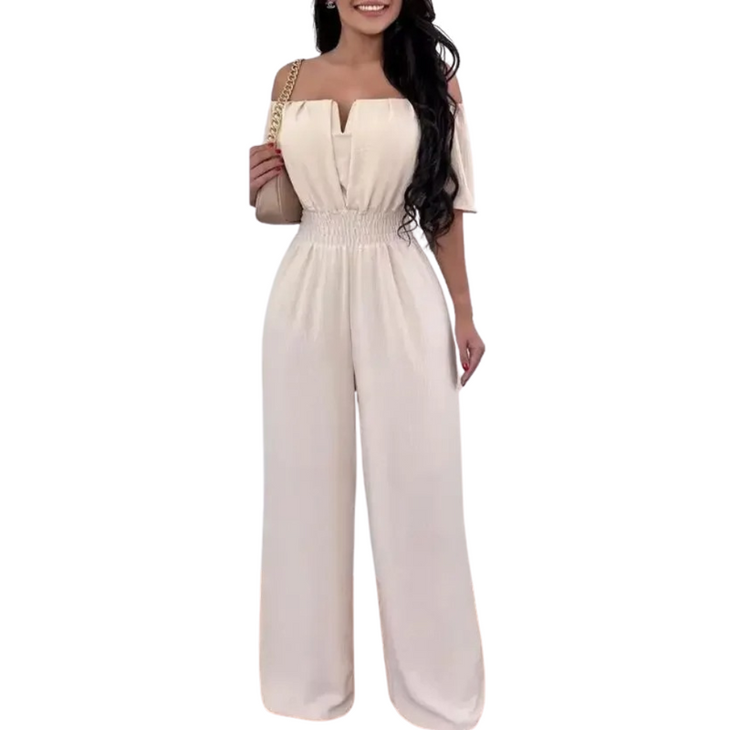 Dames off-shoulder wijde pijpen jumpsuit