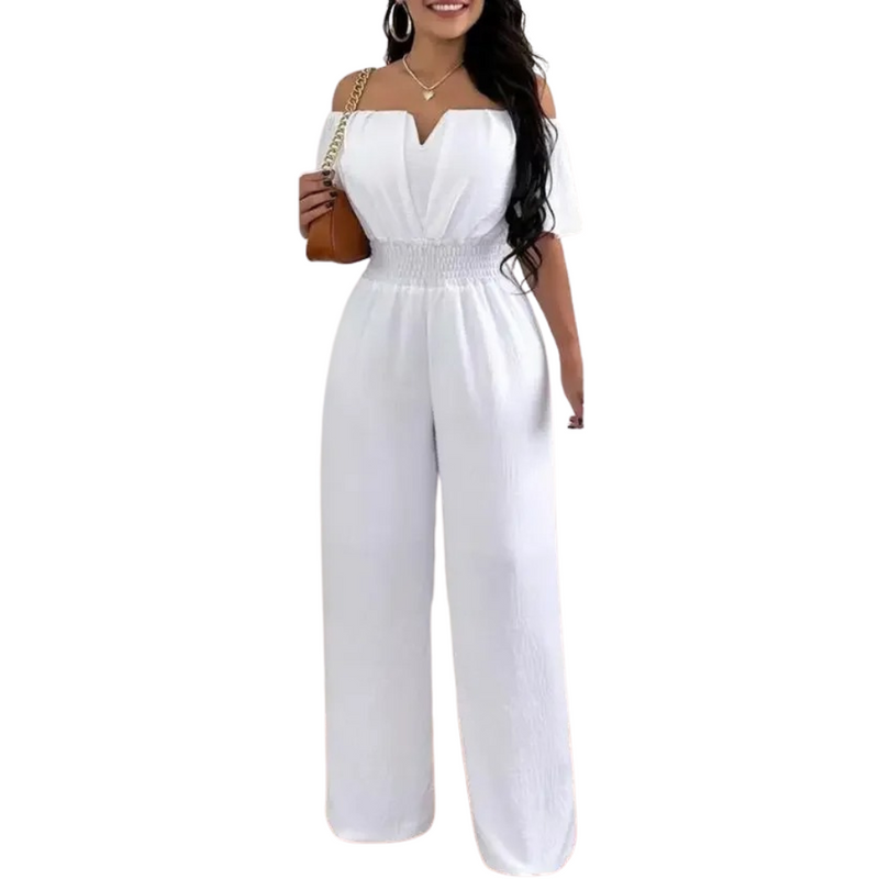 Dames off-shoulder wijde pijpen jumpsuit