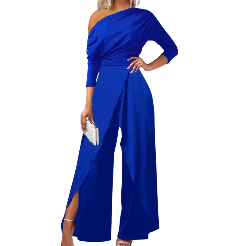 Damesjumpsuit met ruches en wijde pijpen