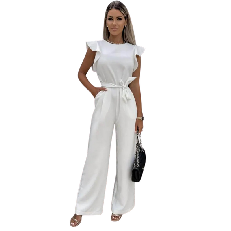 Ruches Mouw Wijde Pijpen Jumpsuit