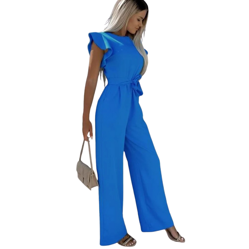 Ruches Mouw Wijde Pijpen Jumpsuit