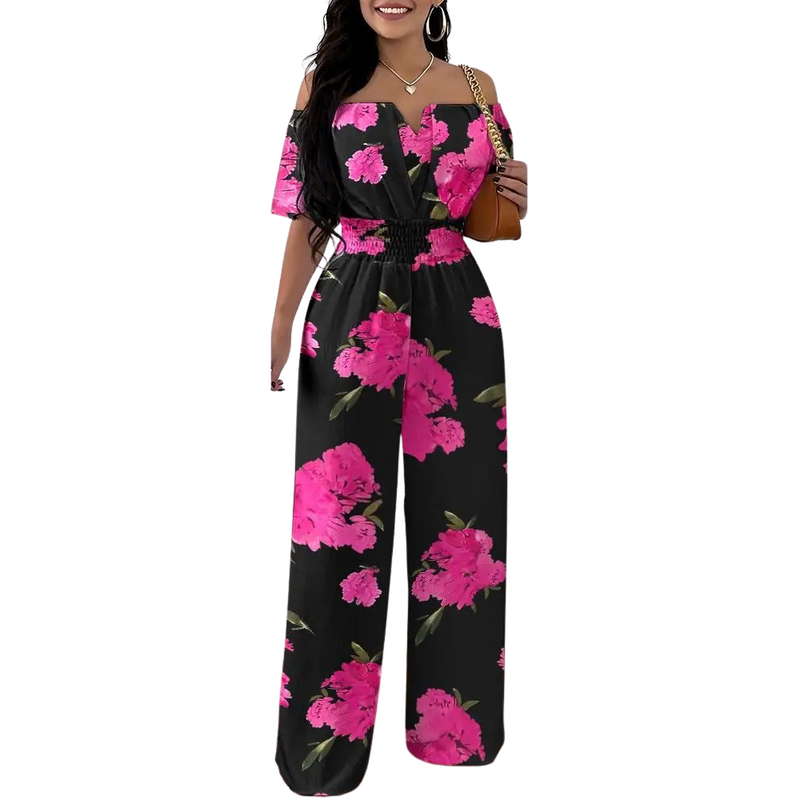 Modieuze jumpsuit met off-shoulder gesmokte taille