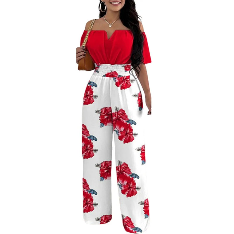 Modieuze jumpsuit met off-shoulder gesmokte taille