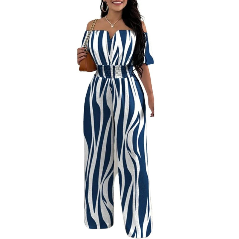 Modieuze jumpsuit met off-shoulder gesmokte taille