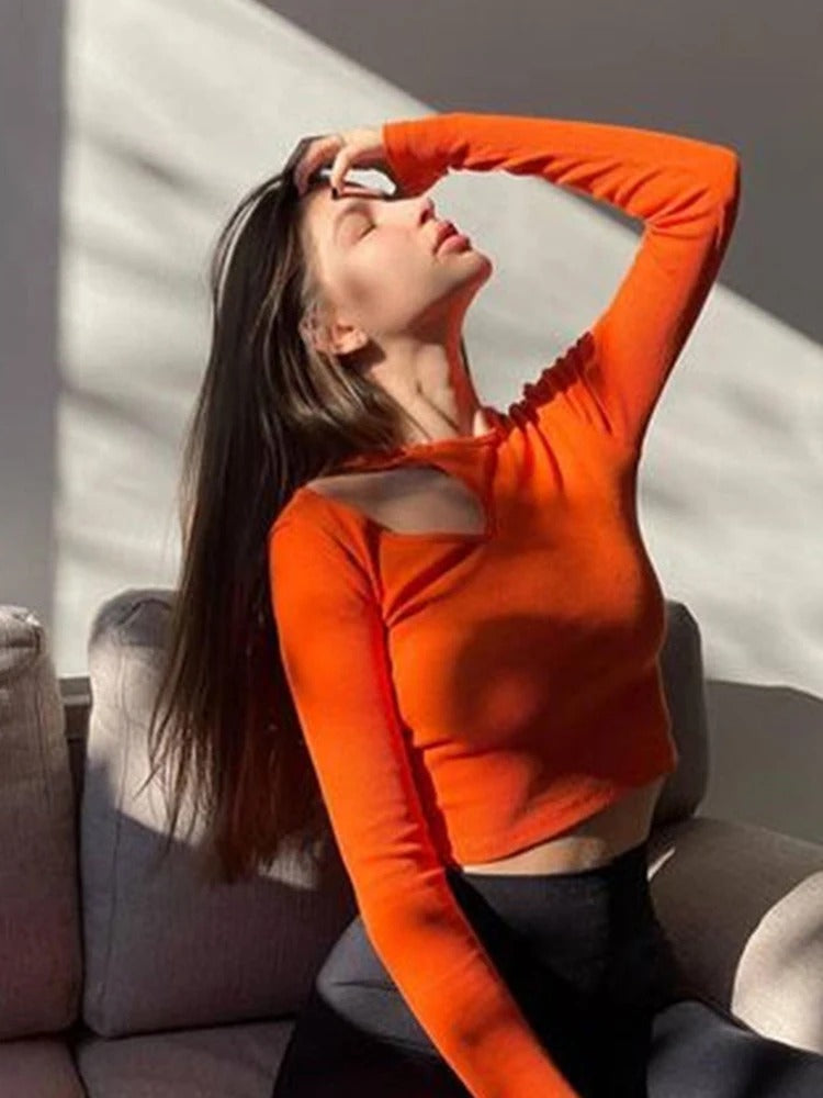 Ribgebreide crop top met lange mouwen voor dames