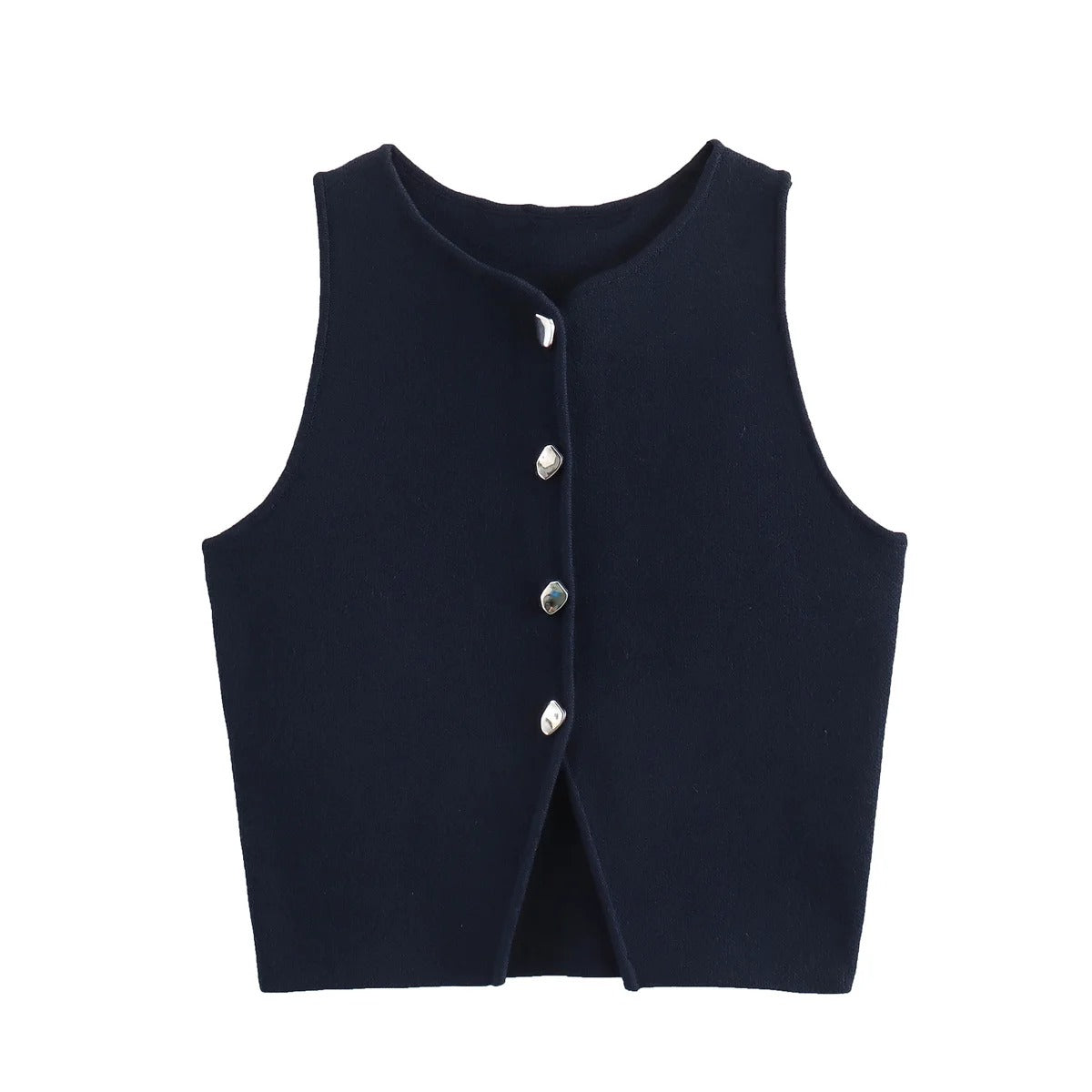 Gebreide Button-Up Gewatteerde Damestop