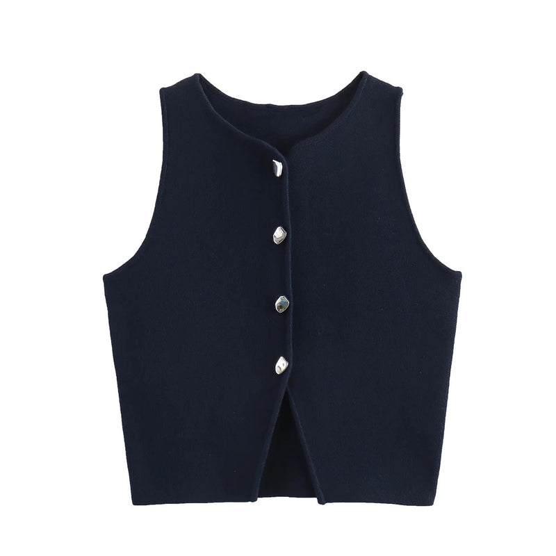 Gebreide Button-Up Gewatteerde Damestop