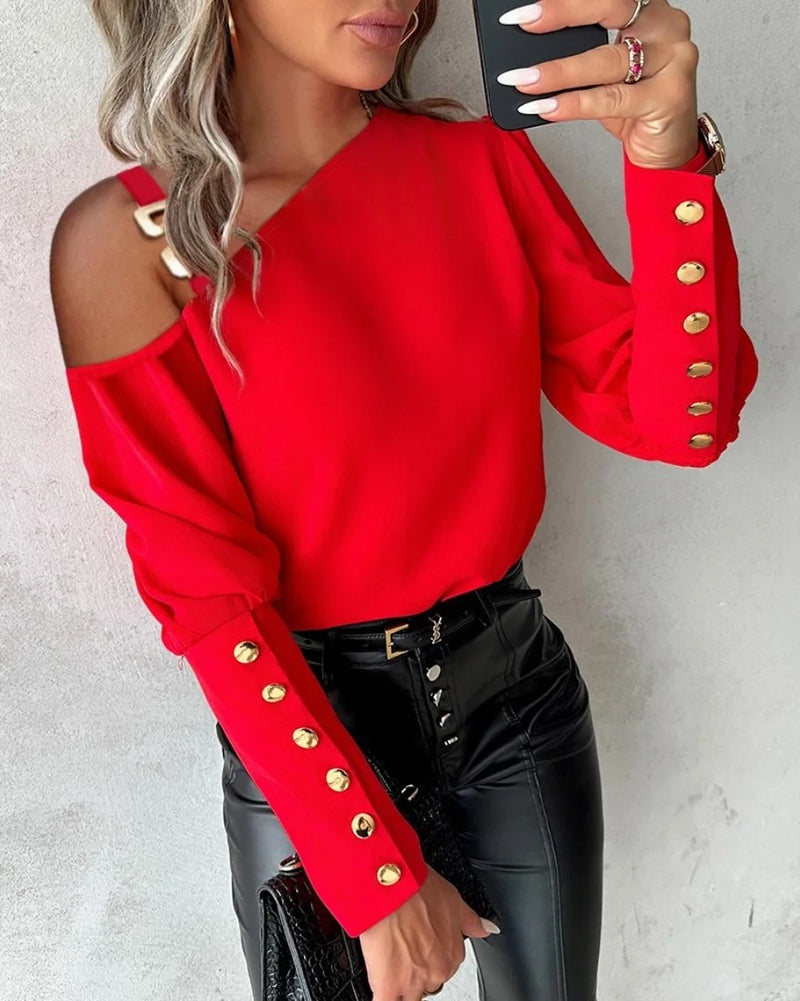 Knoopblouse met lange mouwen voor dames