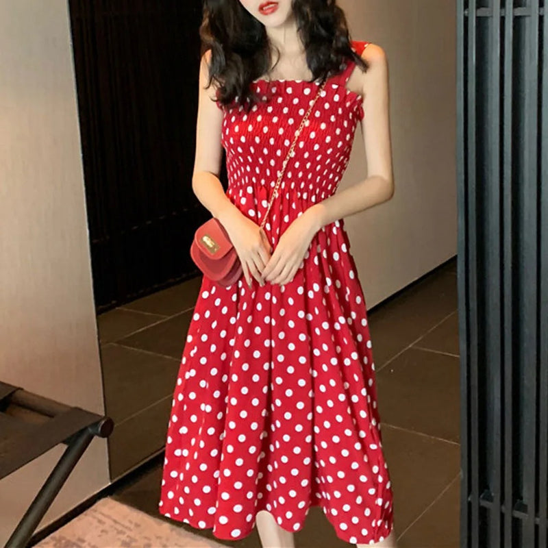 Dames Polka Dot Mouwloze Casual Jurk