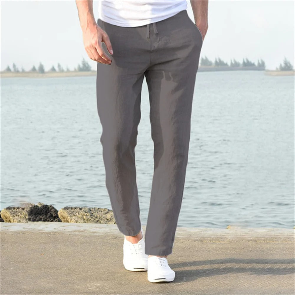 Heren casual broek van katoen en linnen