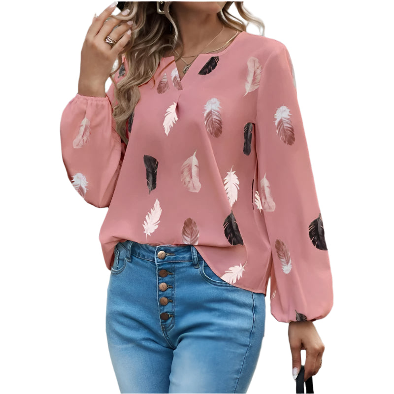 Chiffon blouse met verenpatroon