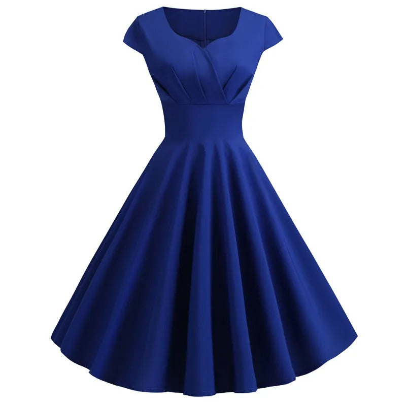 Dames V-hals Vintage Midi Dress