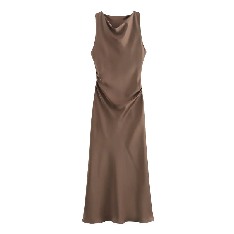 Dames Satijnen Slip Midi Jurk
