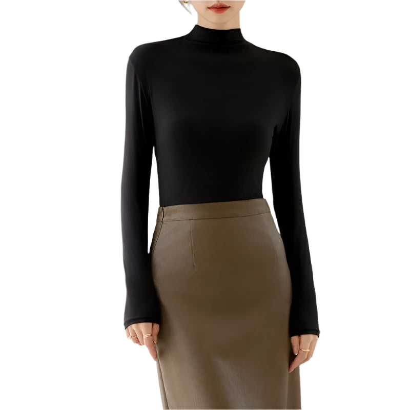 Dames-T-shirt met lange mouwen en hoge kraag