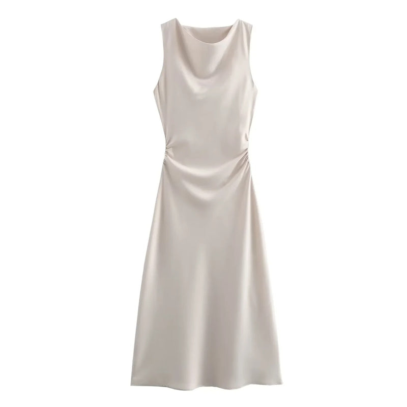 Dames Satijnen Slip Midi Jurk