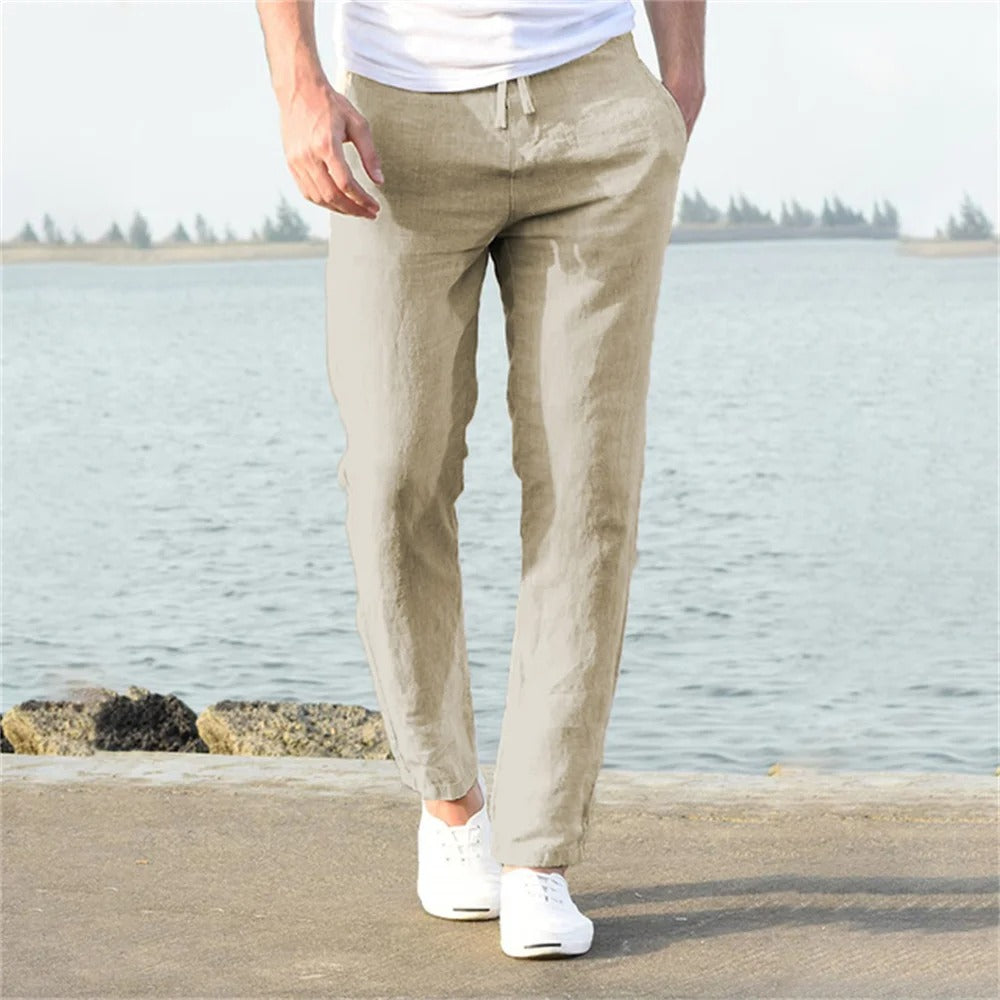 Heren casual broek van katoen en linnen