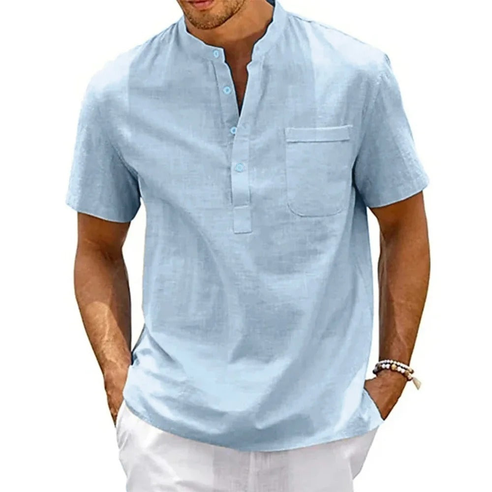 Henley-shirt van katoen en linnen voor heren