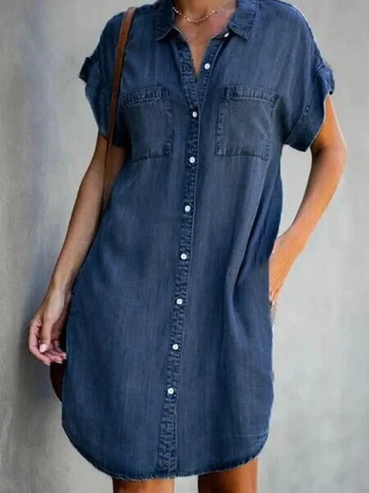 Casual losse denim overhemdjurk voor dames