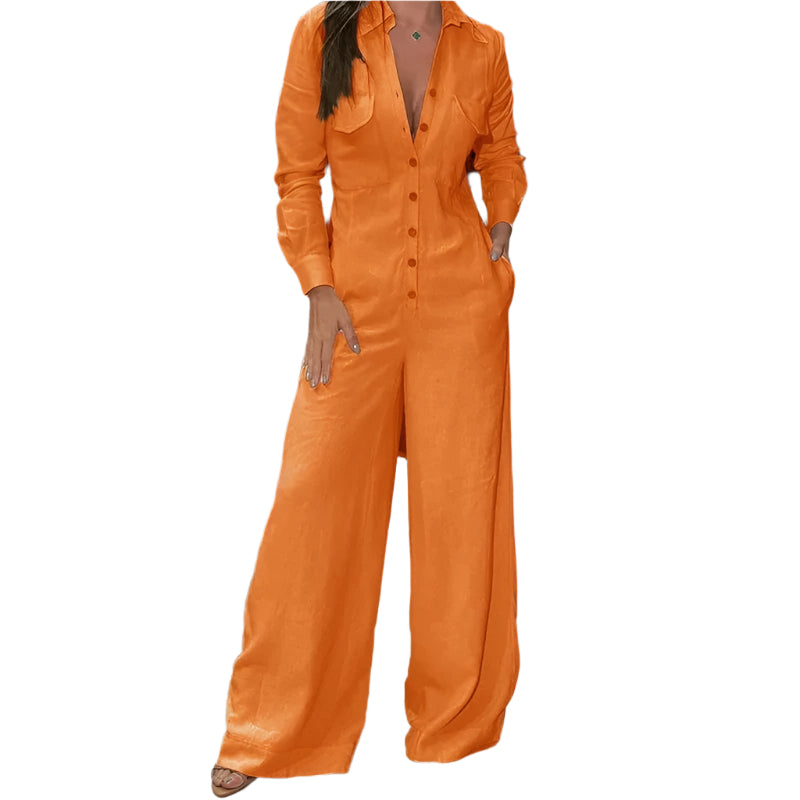 Jumpsuit met omgeslagen kraag en lange mouwen