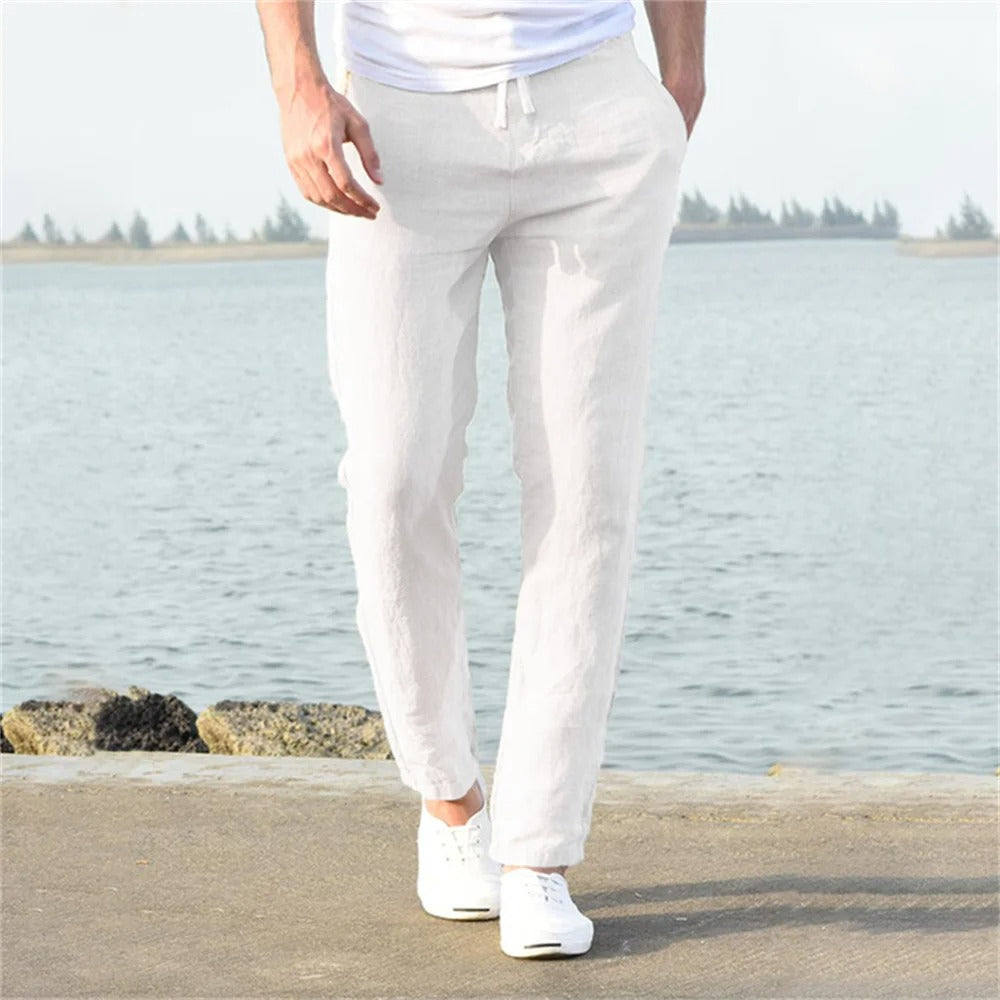 Heren casual broek van katoen en linnen