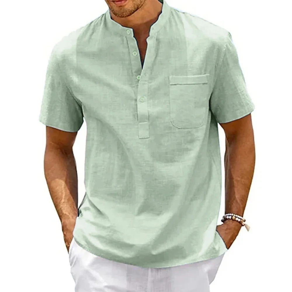 Henley-shirt van katoen en linnen voor heren