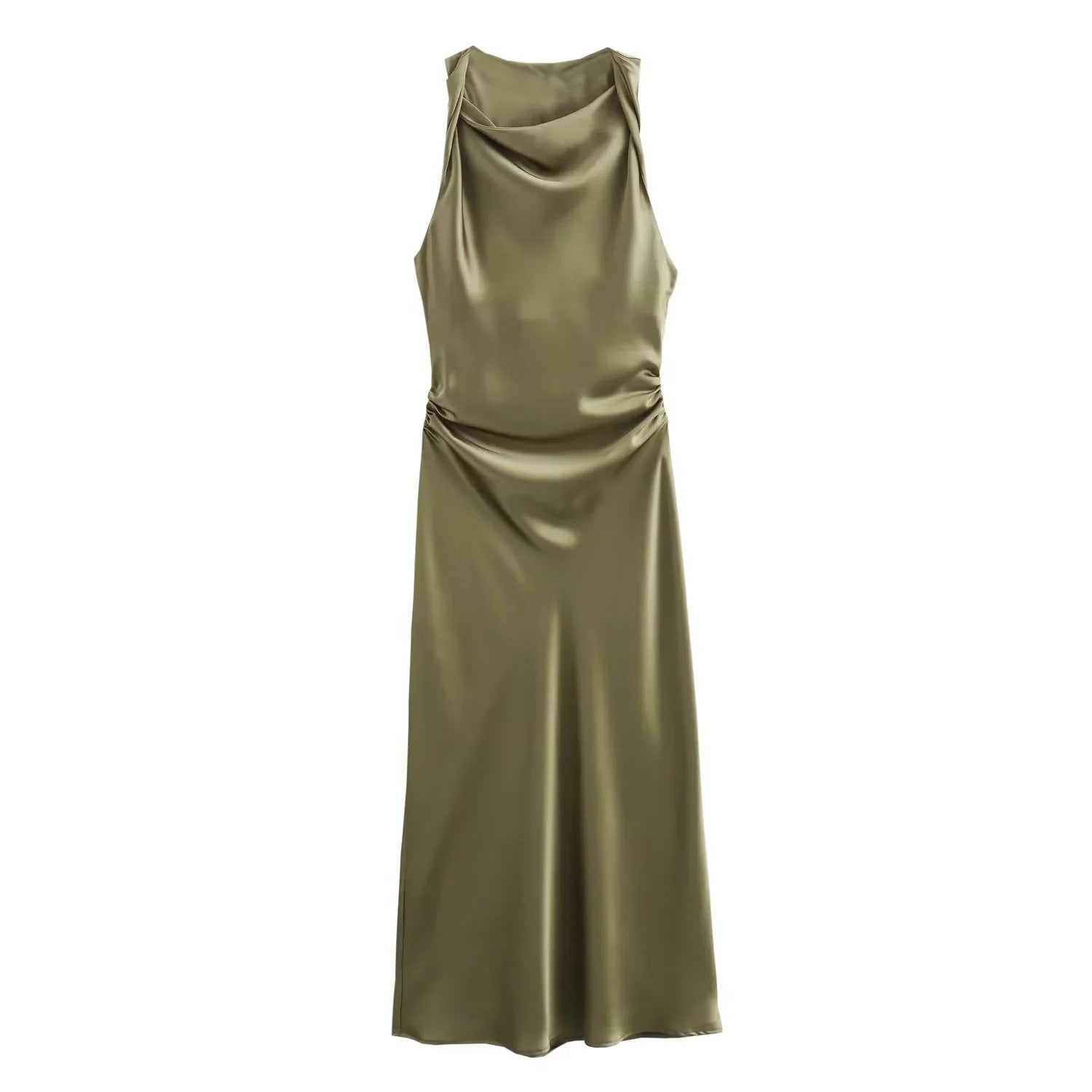 Dames Satijnen Slip Midi Jurk