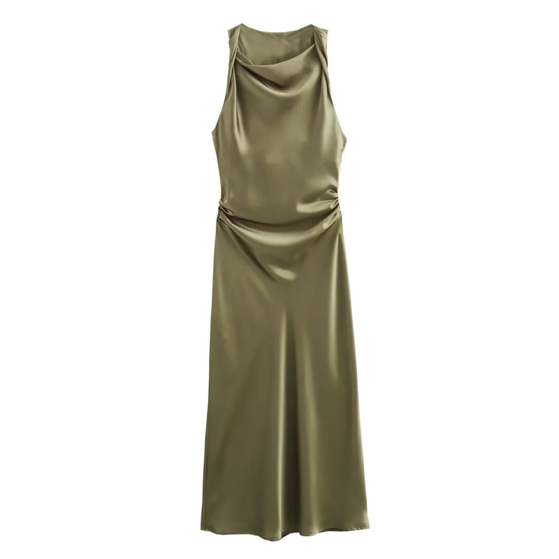 Dames Satijnen Slip Midi Jurk