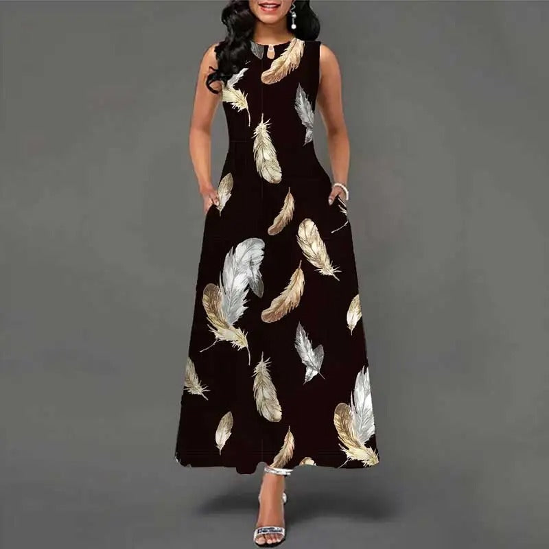 Dames bloemen bohemian mouwloze jurk