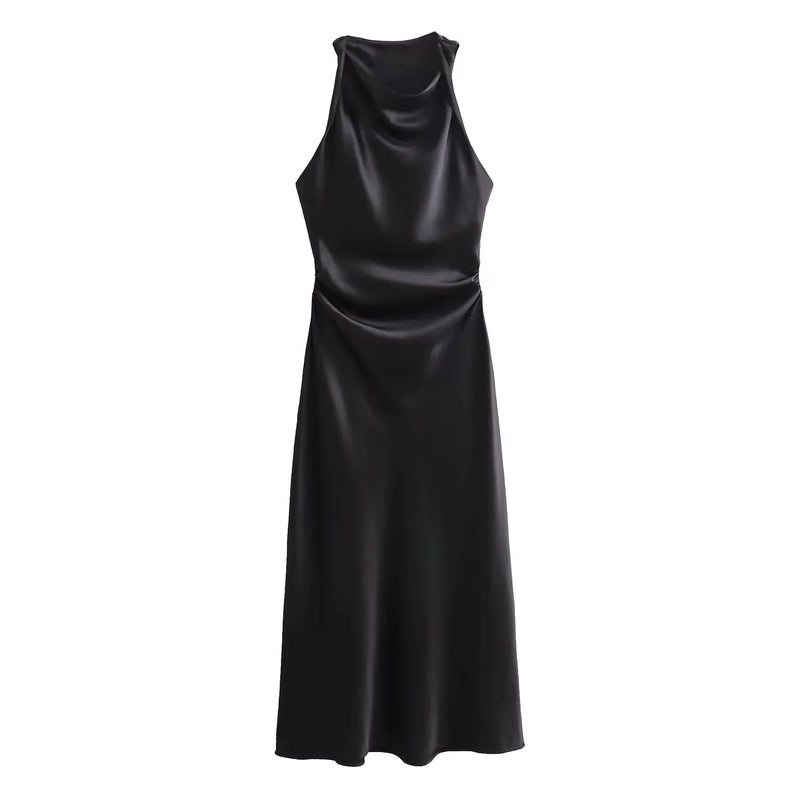 Dames Satijnen Slip Midi Jurk