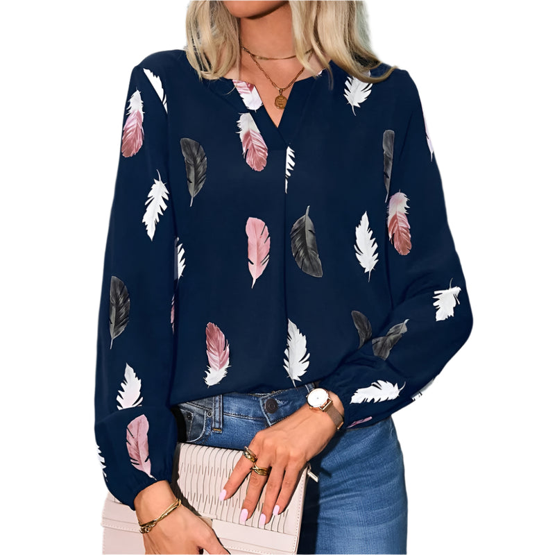 Chiffon blouse met verenpatroon