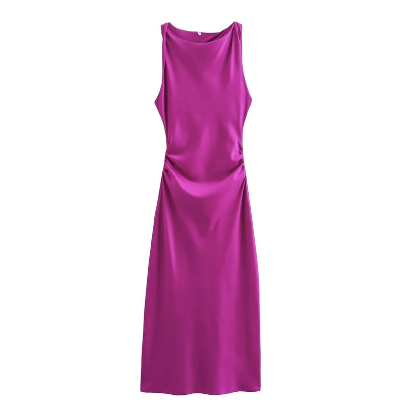 Dames Satijnen Slip Midi Jurk