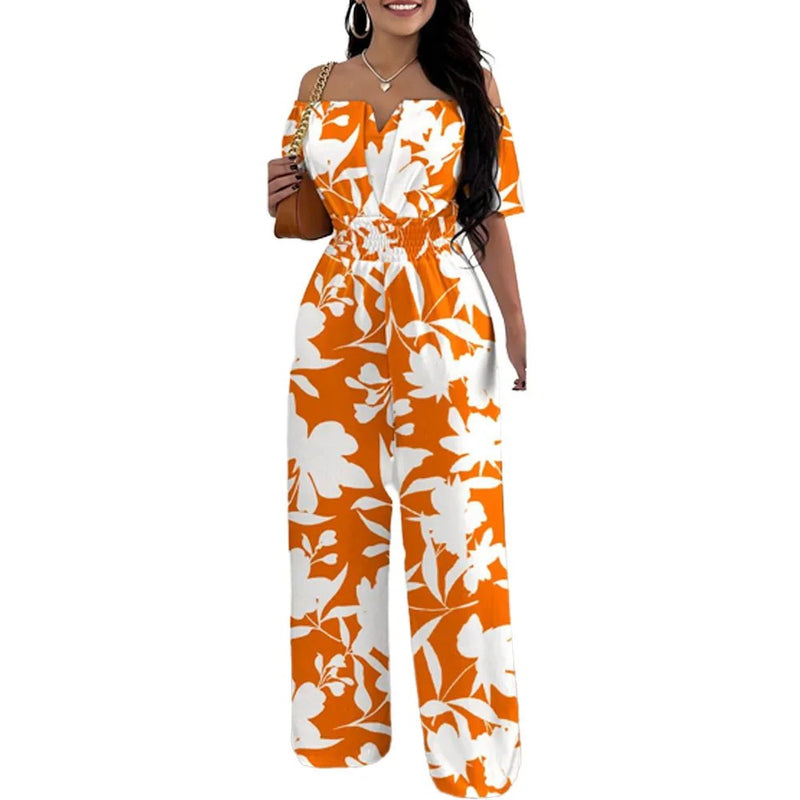 Modieuze jumpsuit met off-shoulder gesmokte taille