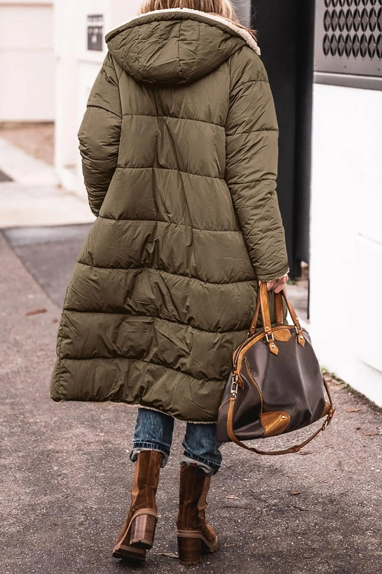 Dames Lange Winterjas Zwart Gewatteerd met Bont Voering Polyester-5