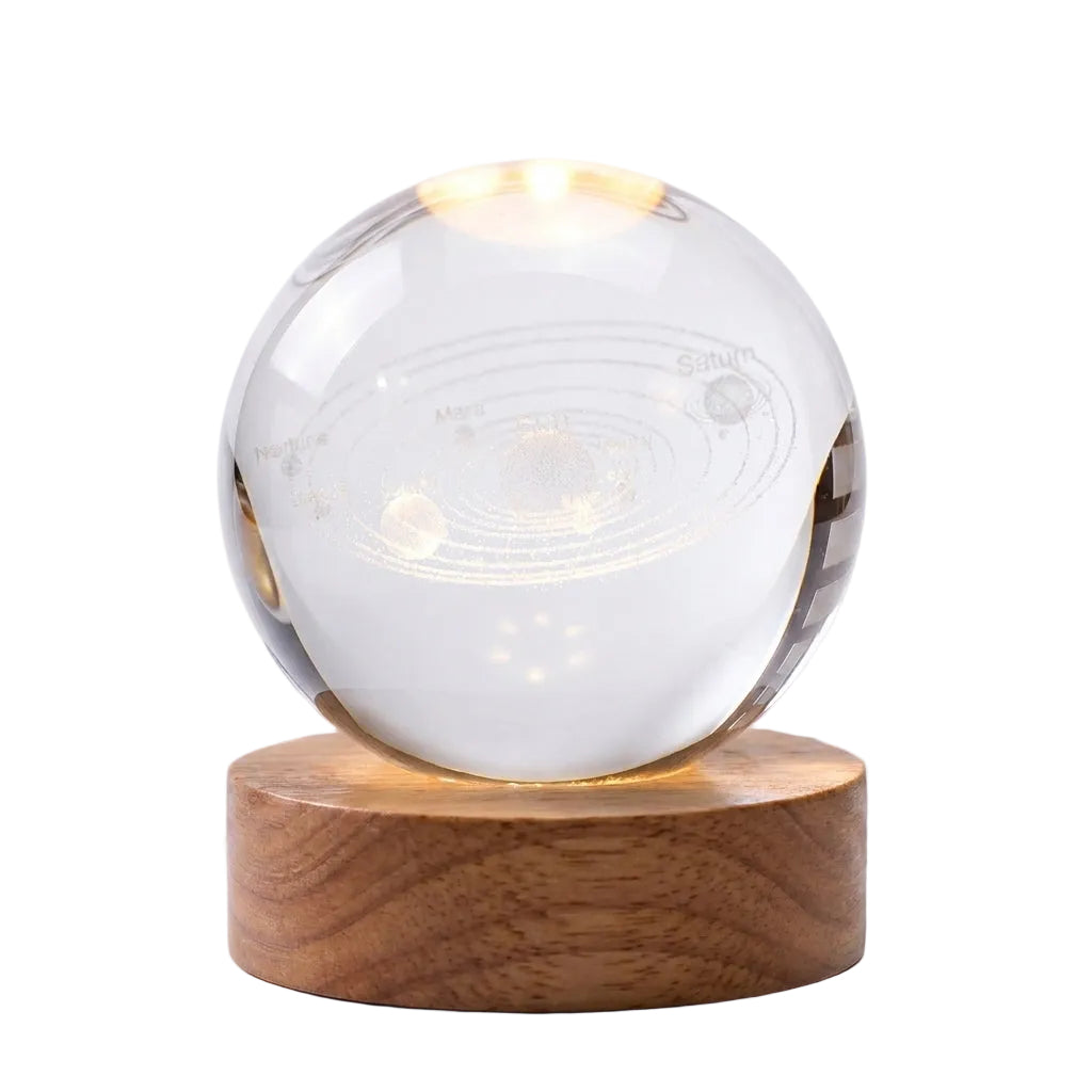 Verlichte Maan Kristallen Bol met Houten Basis