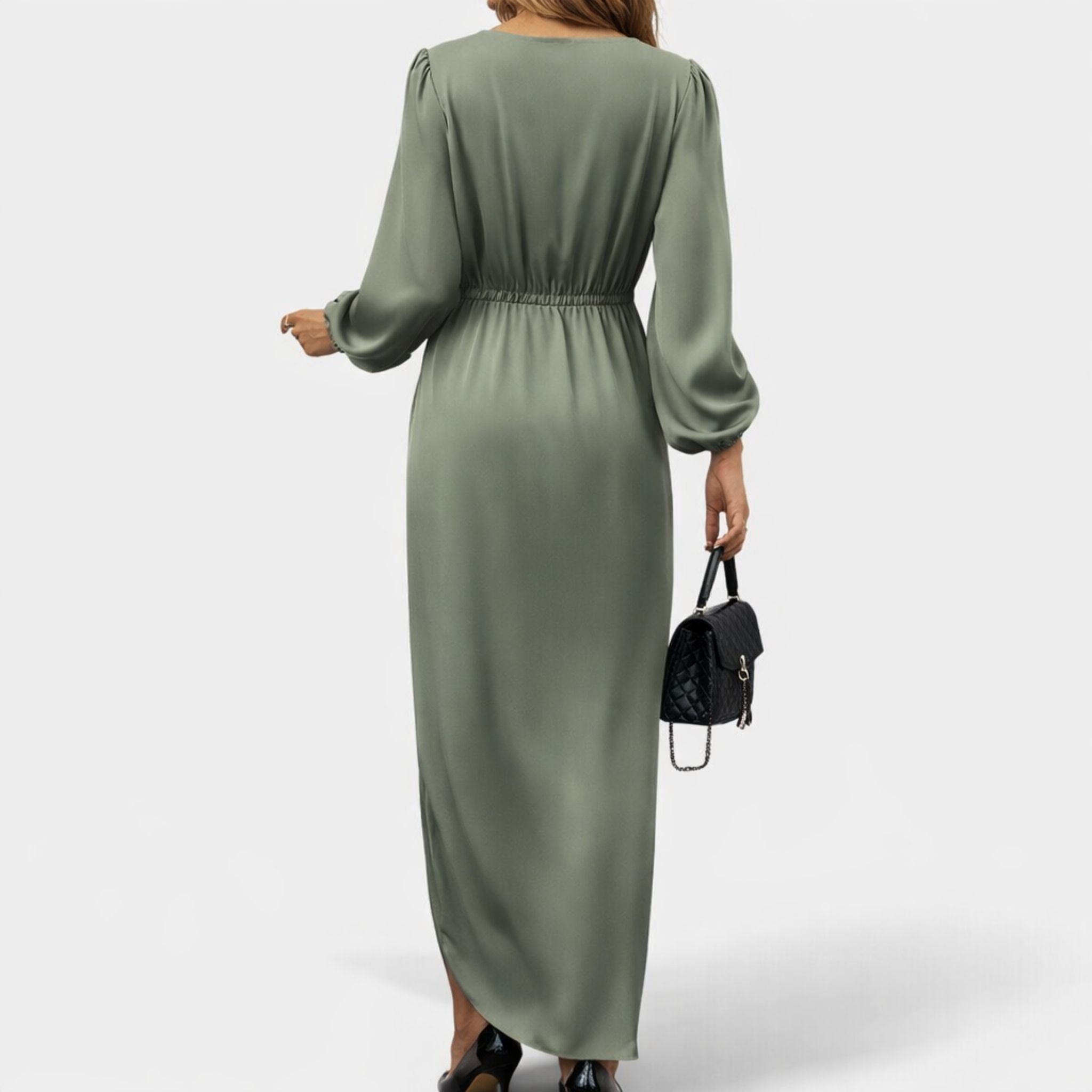 Vrouwen Lange Mouwen Maxi Jurk Hoge Split