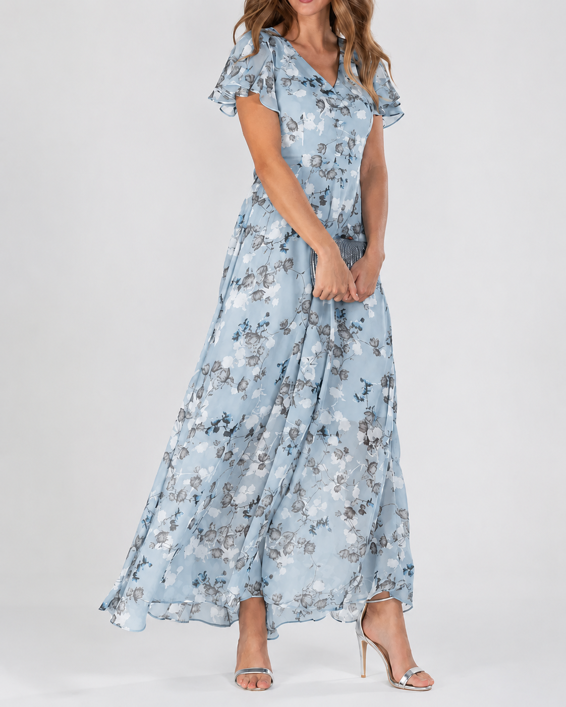 Vrouwen Maxi Jurk Bloemenprint V-Hals Korte Mouwen