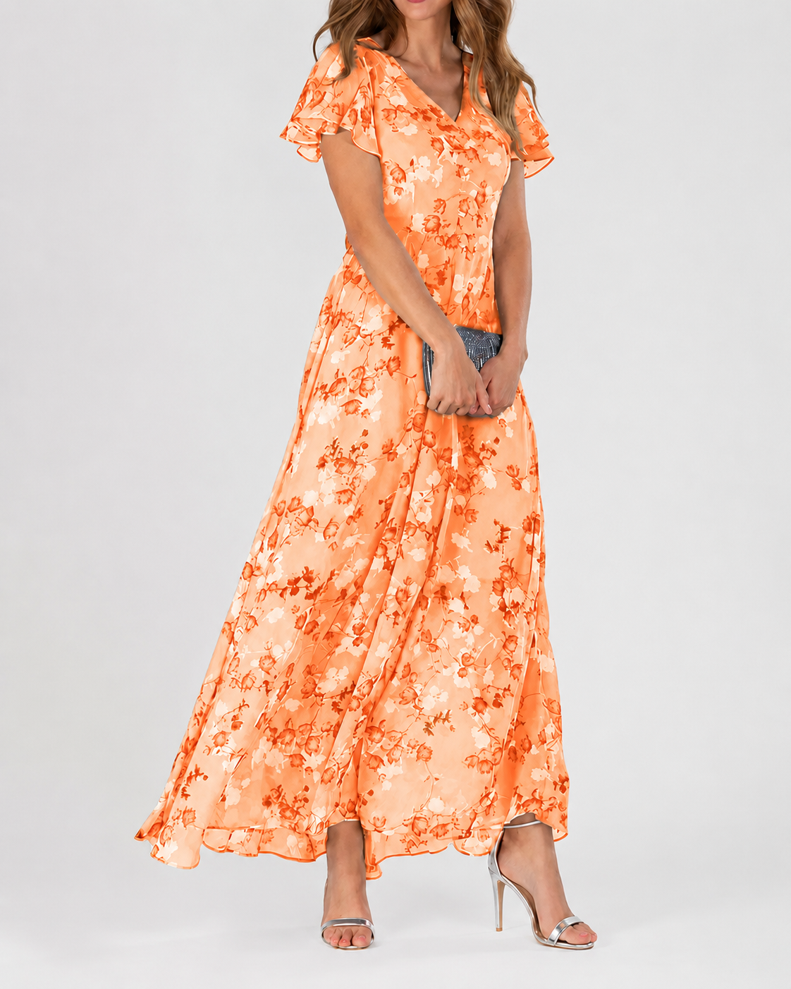 Vrouwen Maxi Jurk Bloemenprint V-Hals Korte Mouwen