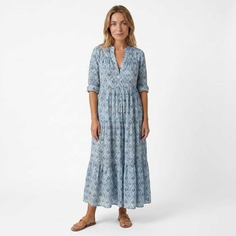 Vrouwen Maxi Jurk V-Hals Vintage Print