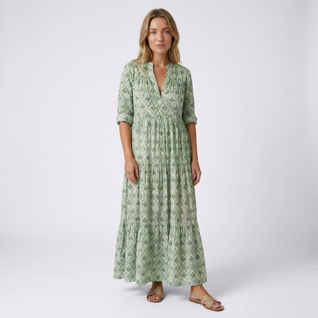 Vrouwen Maxi Jurk V-Hals Vintage Print