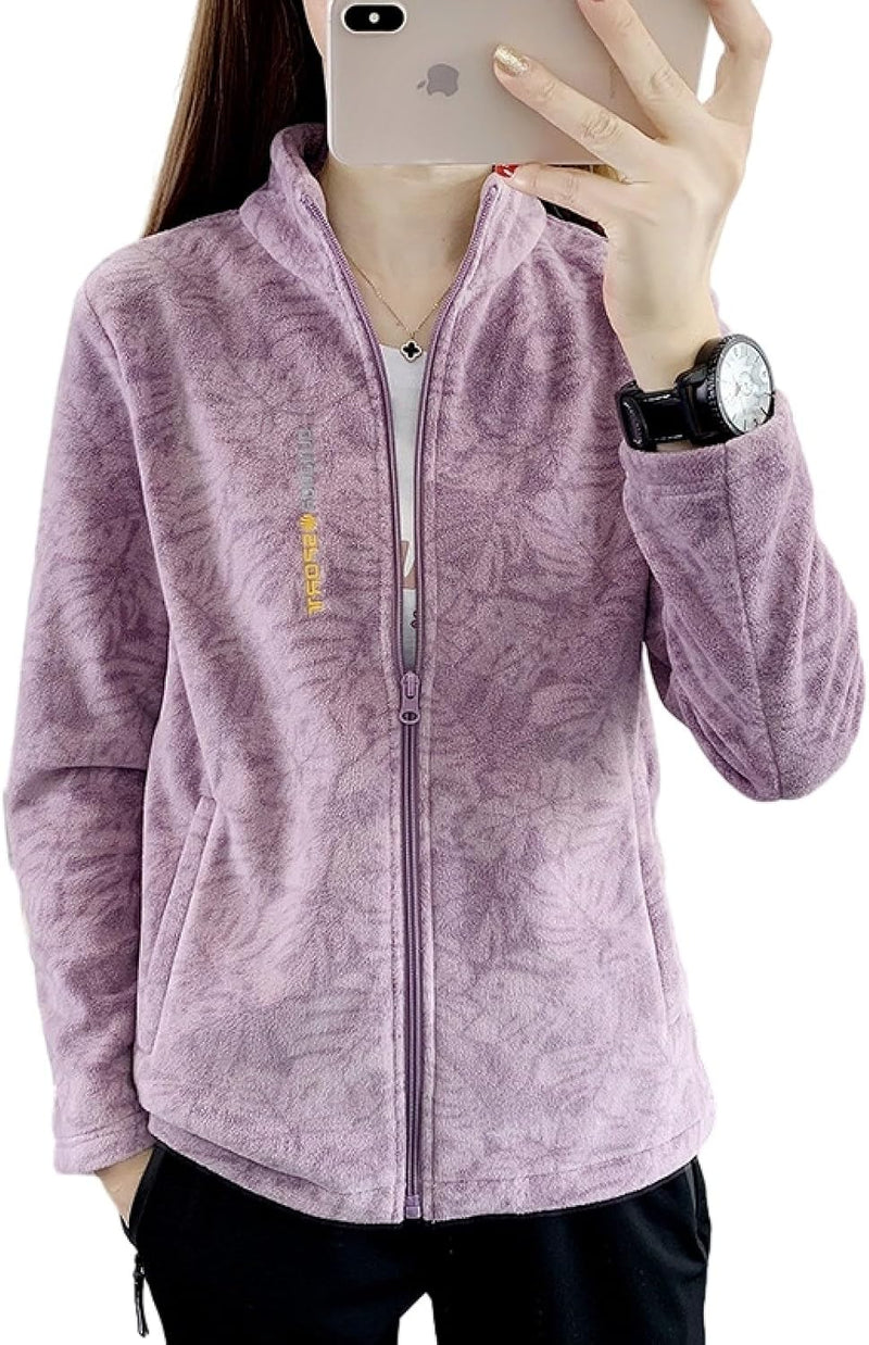 Bedrukte geborstelde fleece jas voor dames