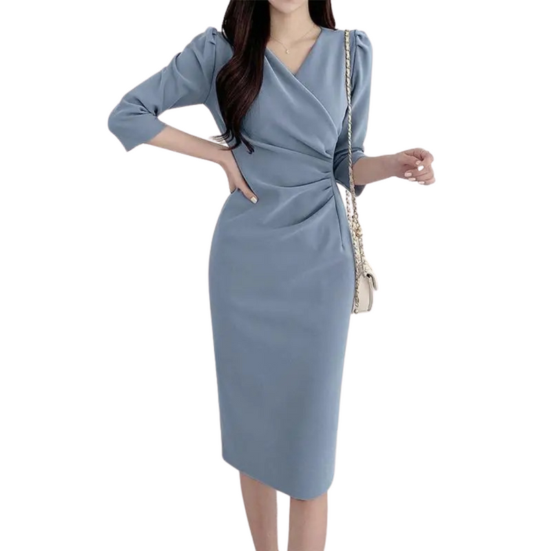 Dames V-hals bodycon knielange werkjurk