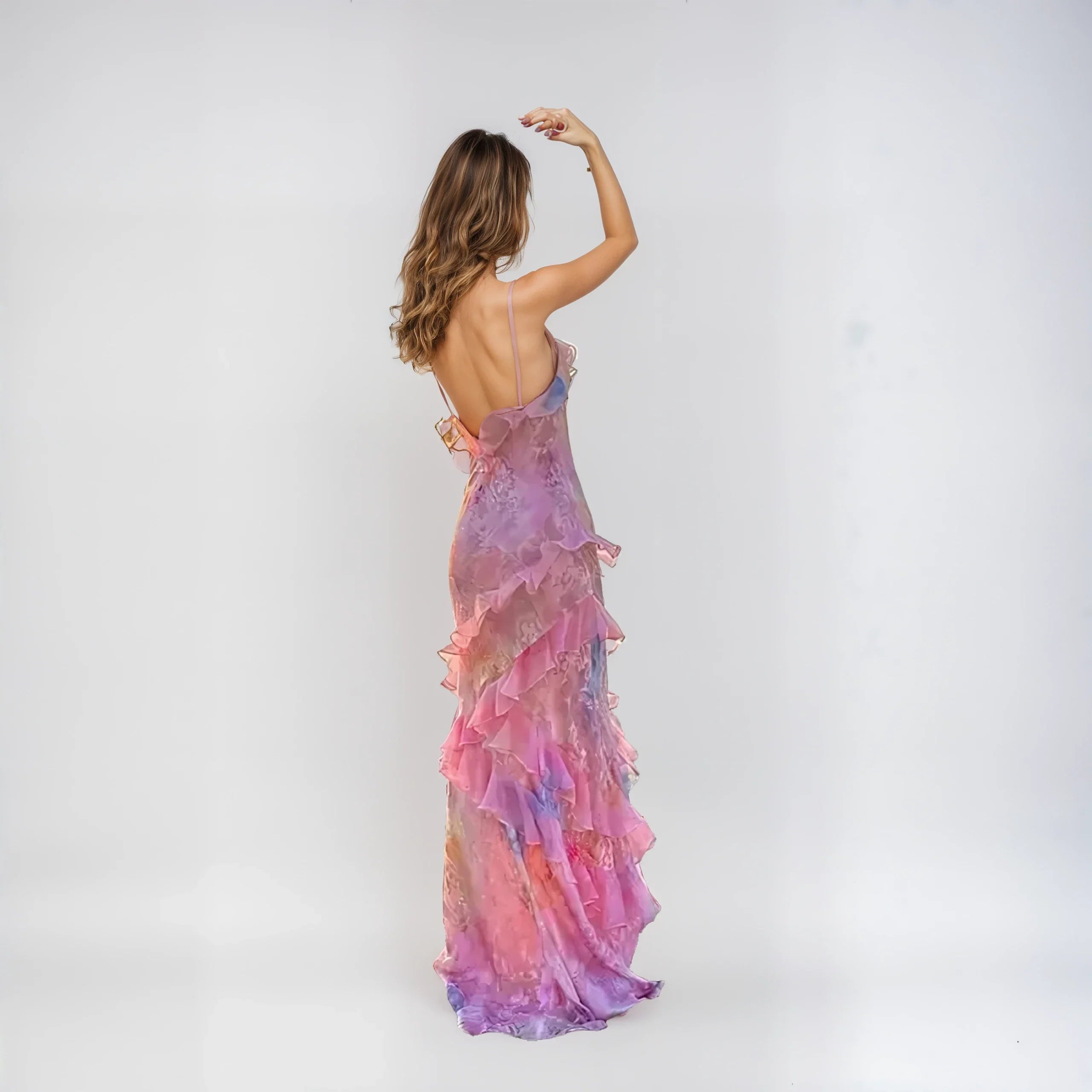 Dames Lange Zomerjurk Pastel Romantisch Mesh met Diepe V-Cut-2