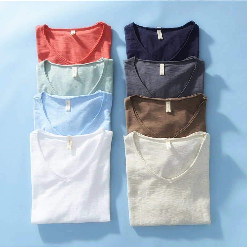 Mannen V-hals Linnen Katoenen Shirt