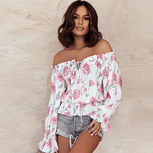 Bloemen Blouse met Ruches Mouwen