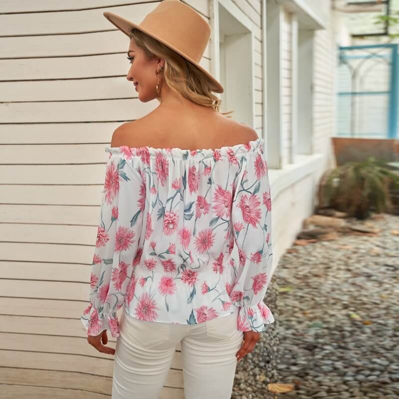 Bloemen Blouse met Ruches Mouwen